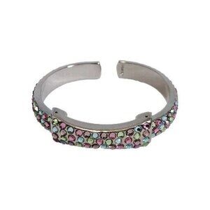 Silver Tone Multicolor Rhinestone Hinged Cuff Bracelet